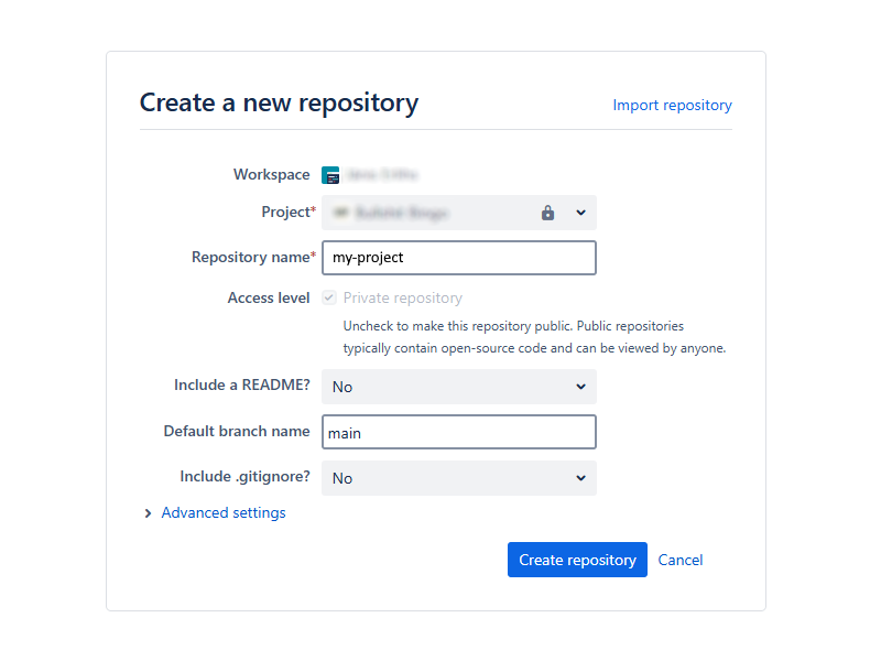 Create a repository in Bitbucket