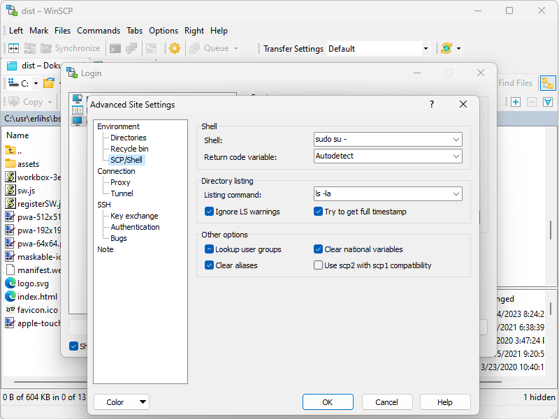 WinSCP sudo